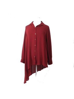 Joseph Ribkoff Top Sz 18 Burgundy Red Asymmetrical Button Up Collared Top